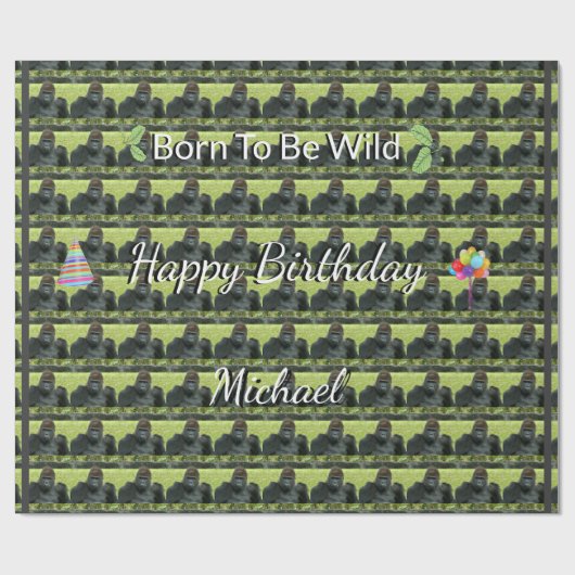Gorilla Wild Pattern Birthday Theme ラッピングペーパー (フラット)