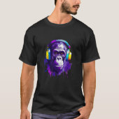 Gorilla with Headphones Music Monkey Tシャツ (正面)