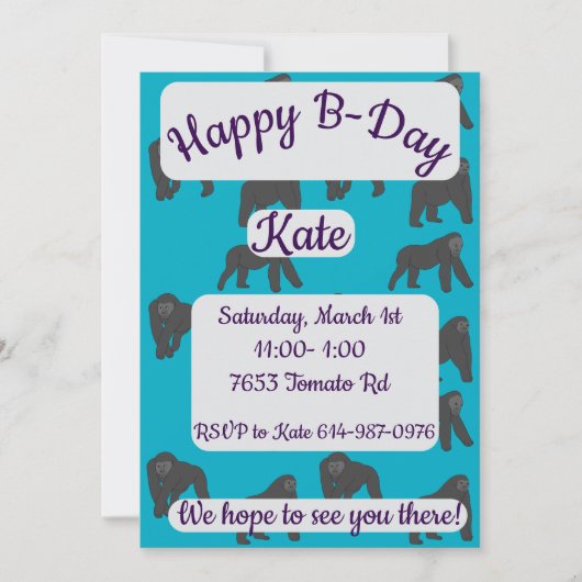 Gorillas Happy Birthday 招待状 (正面)