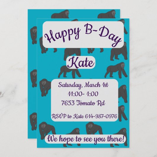 Gorillas Happy Birthday 招待状 (正面/裏面)
