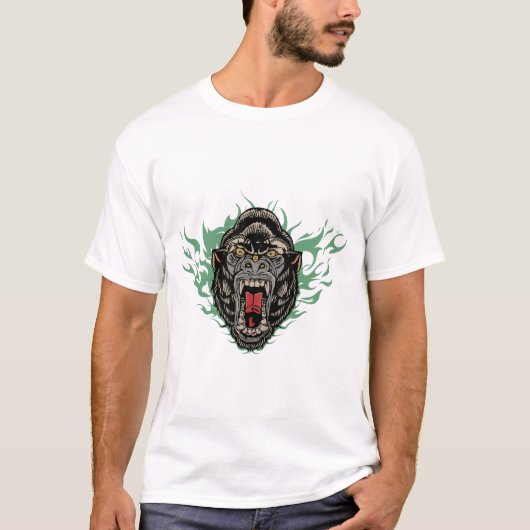 Gorille tattoo wild bold old school tシャツ (正面)