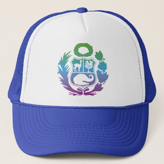 Gorra con escudo del Perú en degrade turquesa キャップ (正面)