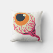 Gory Pink Orange Eyeball Veins Graphic Halloween クッション (正面)