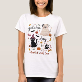 Gotcha Day ハロウィン 黒猫 犬 保護 Tシャツ