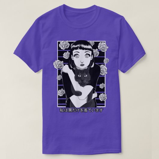 Goth Anime Girl Gothic Aesthetic Black Horror Cat  Tシャツ (デザイン正面)