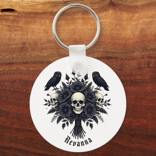 Goth Bouquet with Three Skulls and Two Owls キーホルダー (正面)