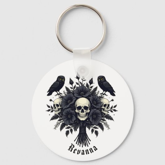 Goth Bouquet with Three Skulls and Two Owls キーホルダー (裏面)