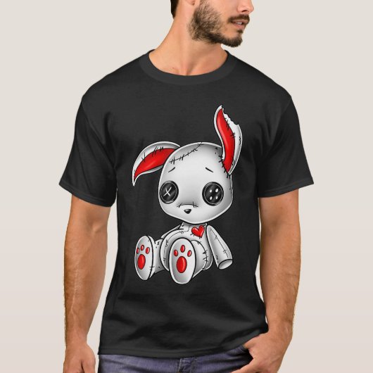 Goth Bunny Cute Gothic White Bunny Red Heart Tシャツ (正面)