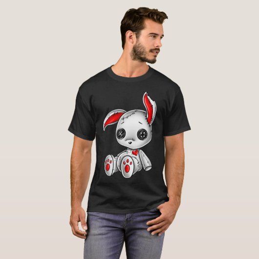 Goth Bunny Cute Gothic White Bunny Red Heart Tシャツ (正面フル)