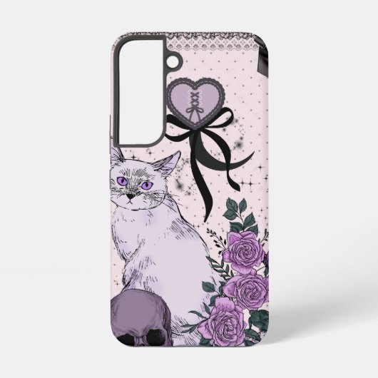 Goth Coquette Cat Phone Case – Pink & Black  Samsung Galaxyケース (裏面)
