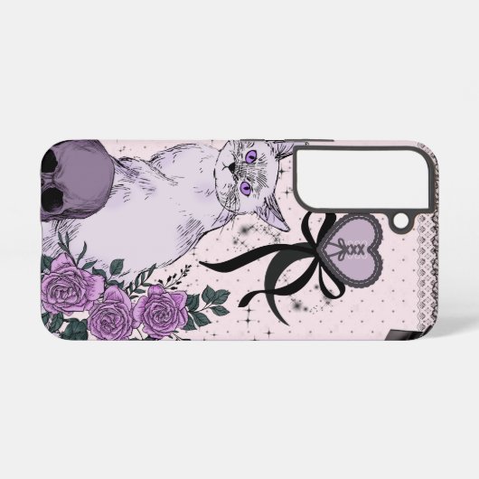 Goth Coquette Cat Phone Case – Pink & Black  Samsung Galaxyケース (裏面横)