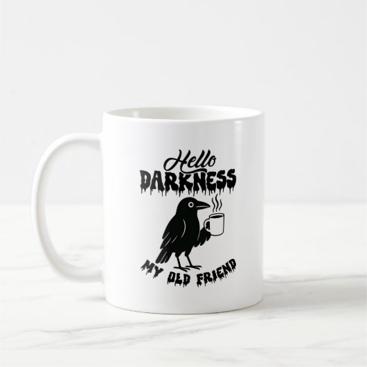 Goth Crow Coffee "Hello Darkness" Art コーヒーマグカップ (左)