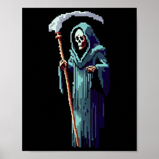 Goth Gamer 8 Bit Pixel Art Video Game Grim Reaper  ポスター (正面)