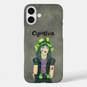 Goth Girl Green Black Hair Tattoos Grey Case-Mate iPhoneケース (裏面)