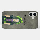 Goth Girl Green Black Hair Tattoos Grey Case-Mate iPhoneケース (裏面 (横))