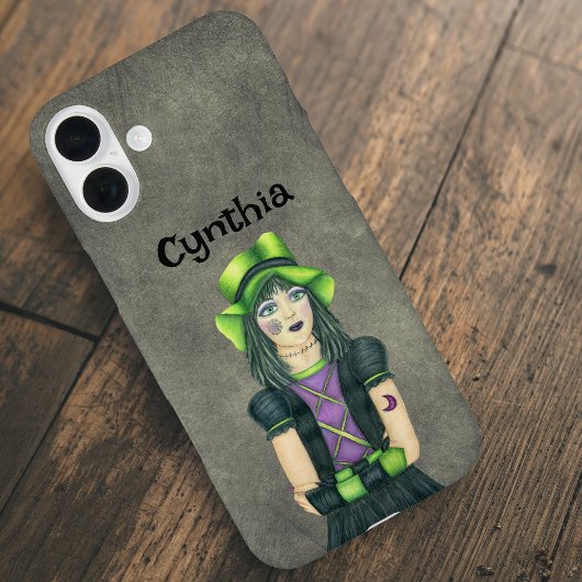 Goth Girl Green Black Hair Tattoos Grey Case-Mate iPhoneケース