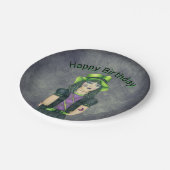Goth Girl Green Hair Tattoos Dark Grey Birthday ペーパープレート (アングル)