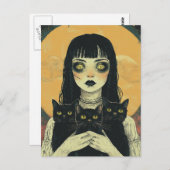 Goth Girl With Three Black Cats ポストカード (正面/裏面)