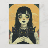 Goth Girl With Three Black Cats ポストカード (正面)