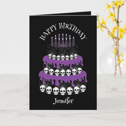 Goth Grunge Skulls Cake Happy Birthday カード (黄色い花)