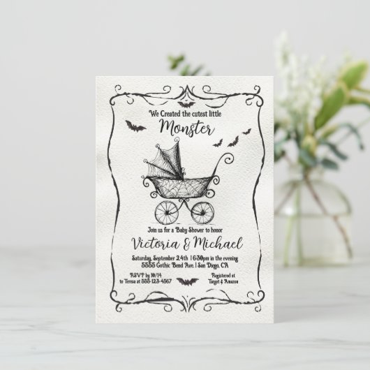 Goth Halloween Carriage Baby Shower 招待状 (スタンド正面)