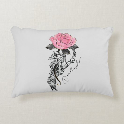 Goth Hand Skeleton With Pink Rose | Dead Inside アクセントクッション (正面)