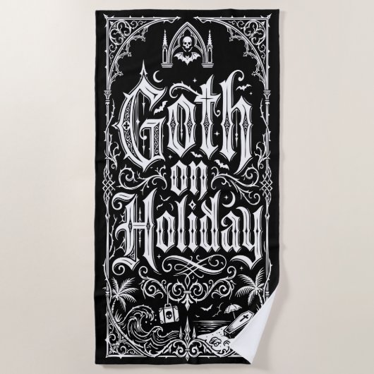 Goth on Holiday Gothic Typography Illustration ビーチタオル (正面)