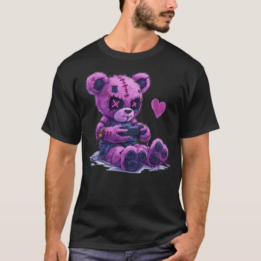 Goth Pastel Cute Creepy Kawaii Gamer Teddy Bear Ga Tシャツ (正面)