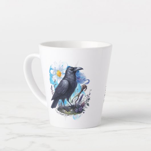 Goth Raven Coffee Mug Dark Aesthetic カフェラテマグ (左アングル)
