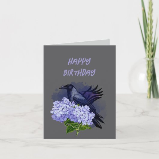 Goth Raven Crow Birthday Greeting Card サンキューカード (正面)