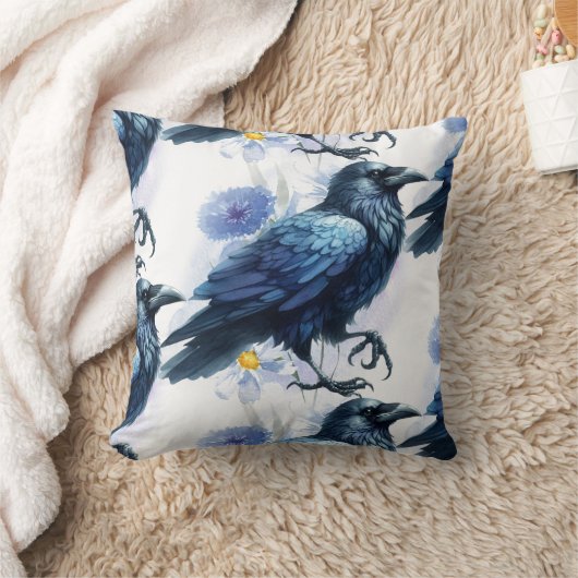 Goth Raven Throw Pillow クッション (ブランケット)