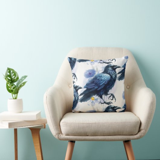 Goth Raven Throw Pillow クッション (椅子)