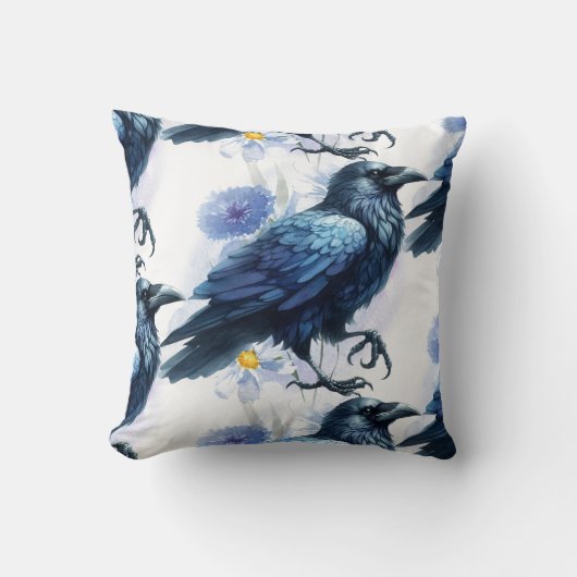 Goth Raven Throw Pillow クッション (正面)