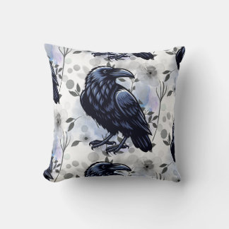 Goth Raven Throw Pillow クッション