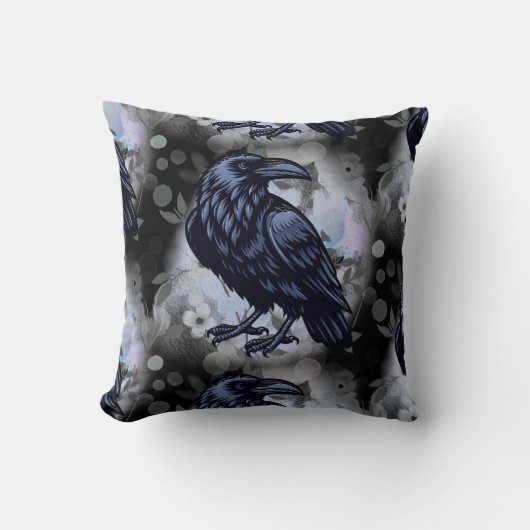 Goth Raven Throw Pillow クッション (正面)