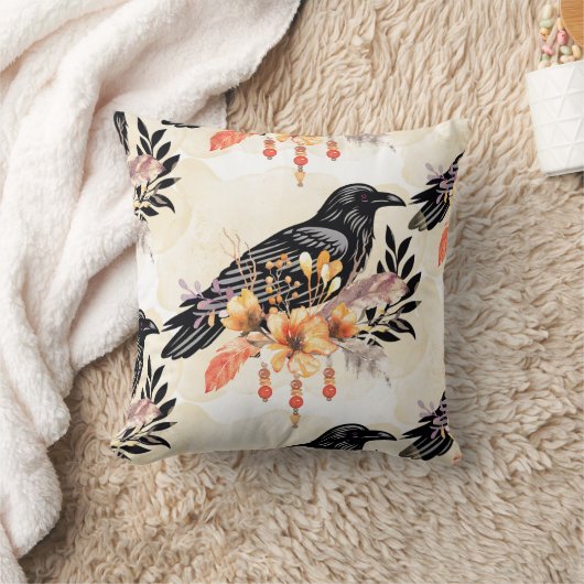 Goth Raven Throw Pillow クッション (ブランケット)