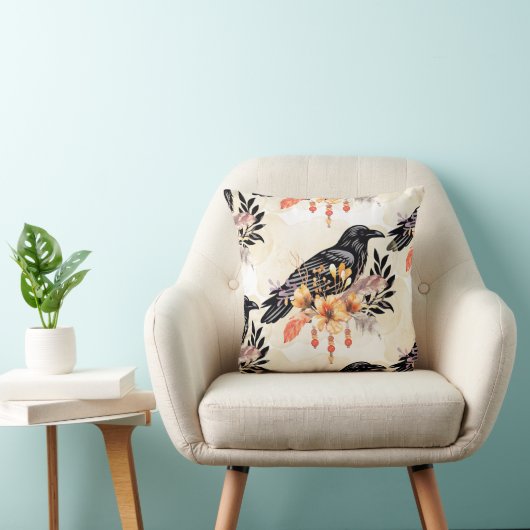 Goth Raven Throw Pillow クッション (椅子)