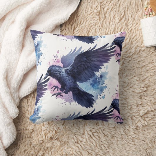 Goth Raven Throw Pillow クッション (ブランケット)