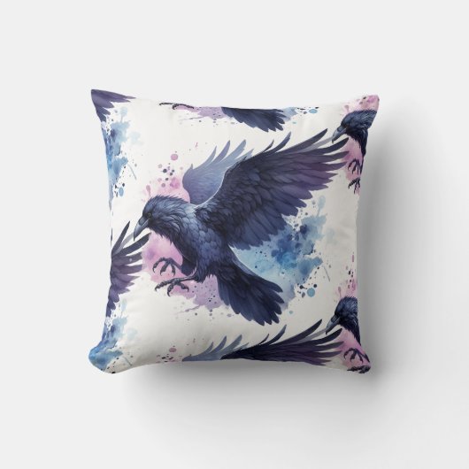 Goth Raven Throw Pillow クッション (正面)