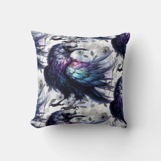 Goth Raven Throw Pillow クッション