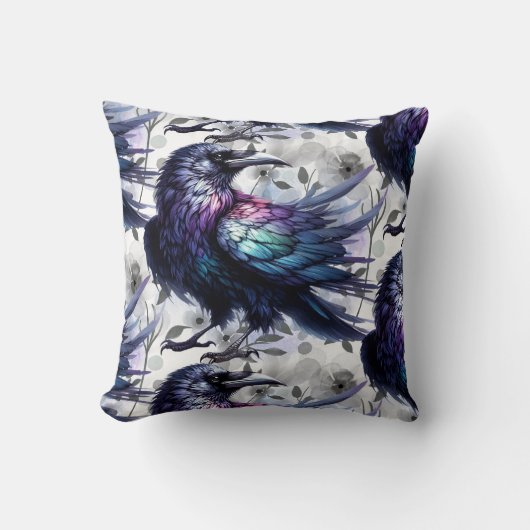 Goth Raven Throw Pillow クッション (正面)