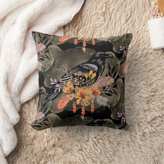 Goth Raven Throw Pillow クッション (ブランケット)