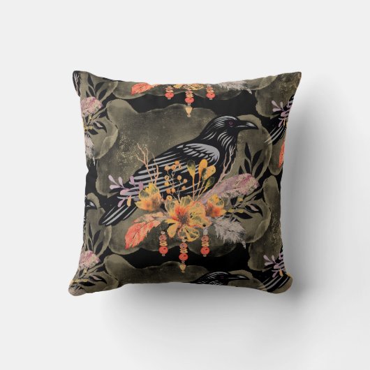 Goth Raven Throw Pillow クッション (裏面)