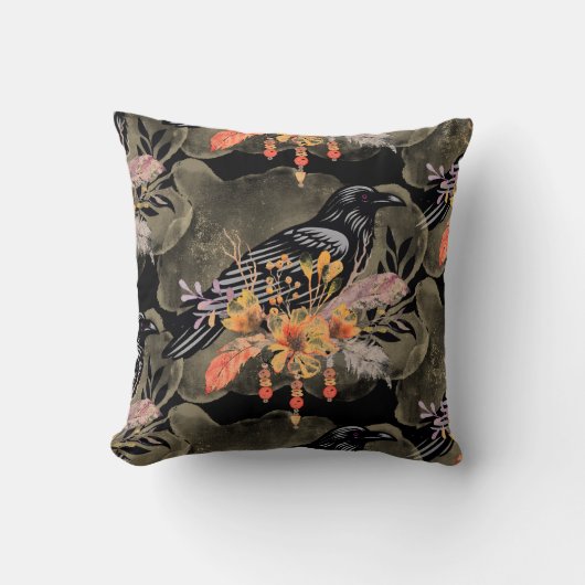 Goth Raven Throw Pillow クッション (正面)