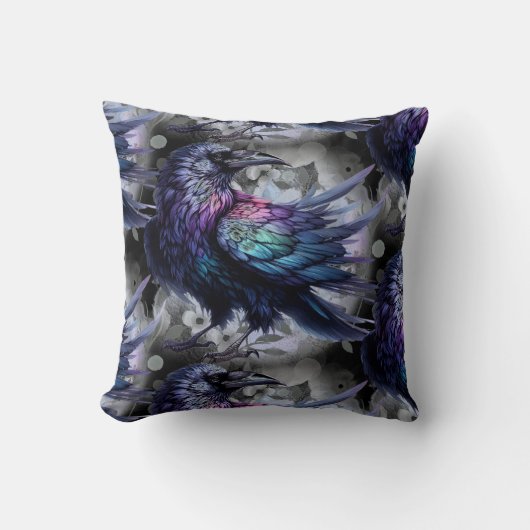 Goth Raven Throw Pillow クッション (正面)