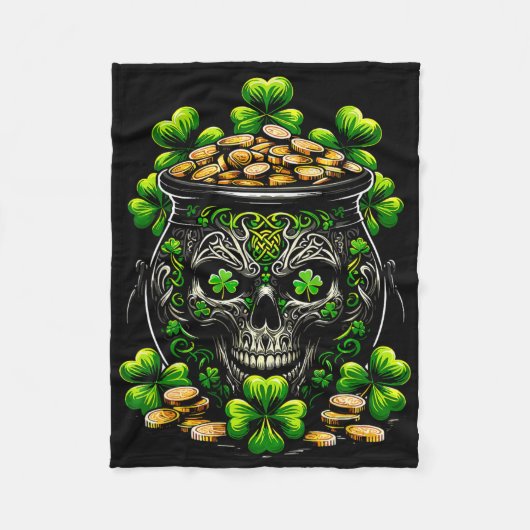 Goth St Patricks Day Gothic Skull Pot Men Women  フリースブランケット (正面)