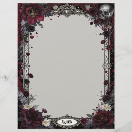 Goth with Red & White Flowers & Skull Stationery レターヘッド (正面)