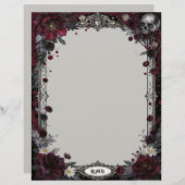 Goth with Red & White Flowers & Skull Stationery レターヘッド (正面/裏面)