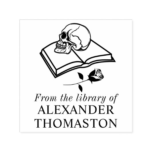 GothicスカルオンOpen BookバラSライブラリ名 セルフインキングスタンプ (デザイン)