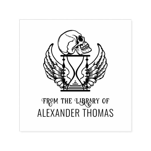 GothicスカルWinged Hourglass Library図書名 セルフインキングスタンプ (デザイン)